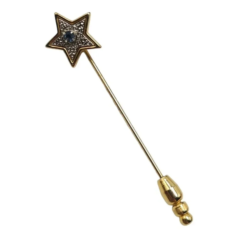 Avon Star Blue Rhinestone Sparkling Hat Lapel Stick Pin Gold Tone Vintage